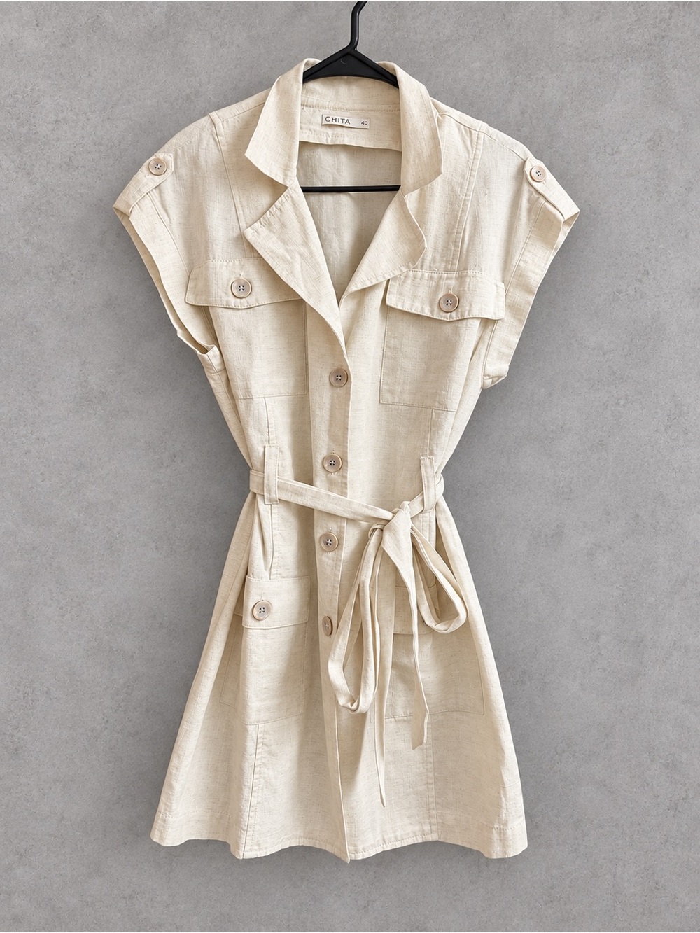 CHITA Ivory Utility Safari Shirt Dress Belted Size 40